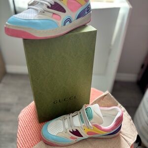 Gucci White and Pink Sneakers Stylish Comfort